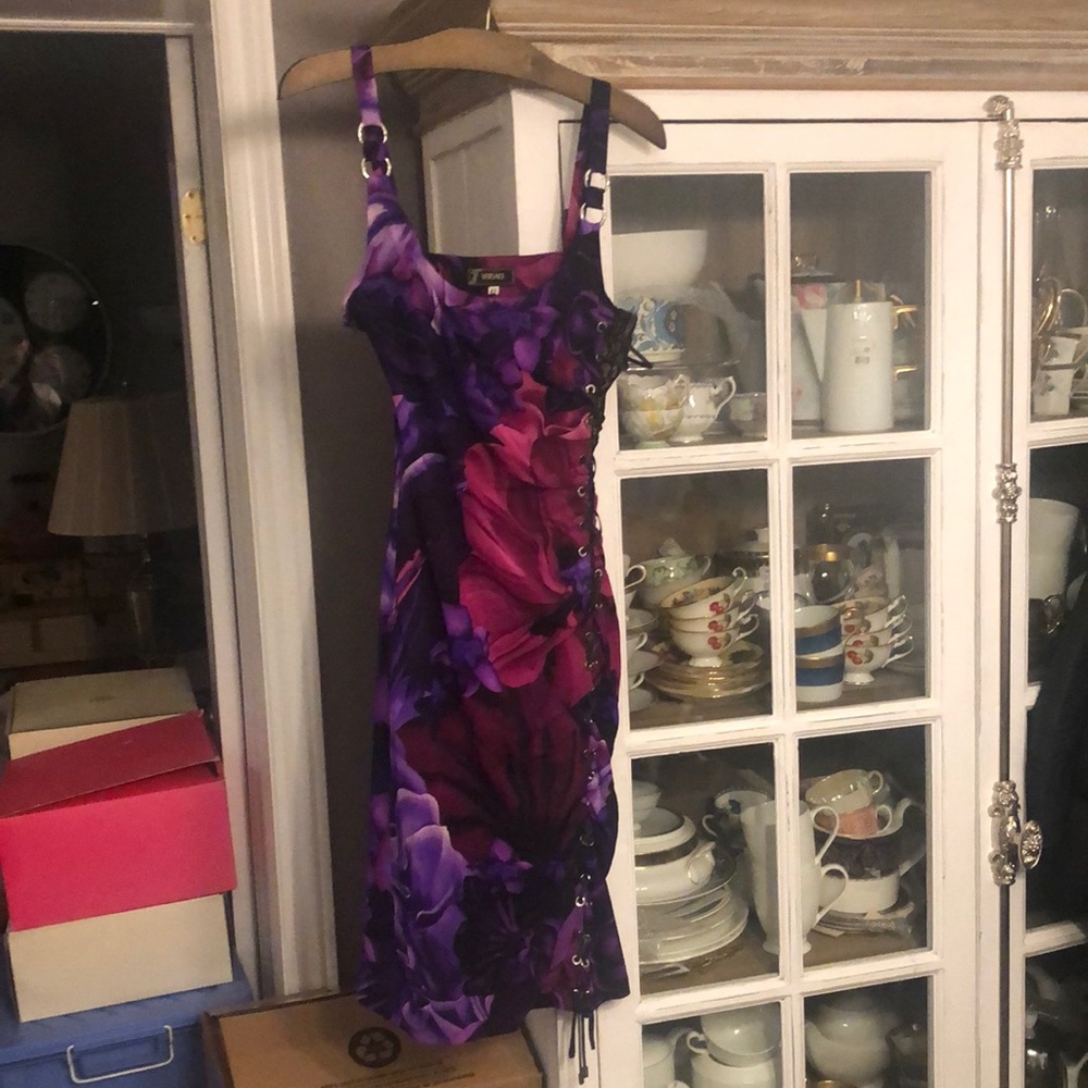 Versace Purple and Magenta Floral Bodycon Dress